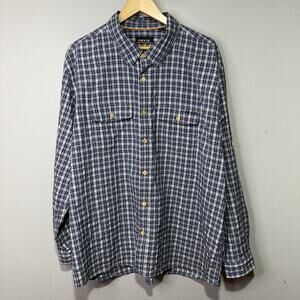 Orvis Shirt Men’s XXL Blue & White Plaid Button Down Nylon Blend Outdoor